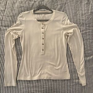 Anthropologie Cream Button-Front Long Sleeve Top